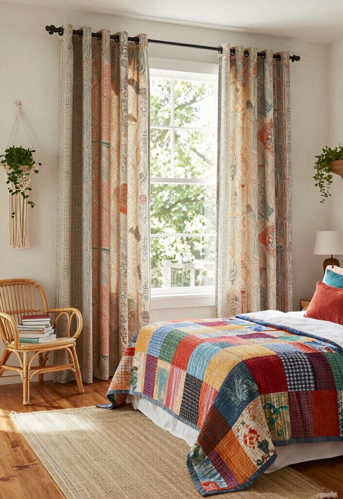 10 Blackout Curtain Bedroom Ideas for Better Sleep 2. Bohemian Bliss with Natural Fabrics 0