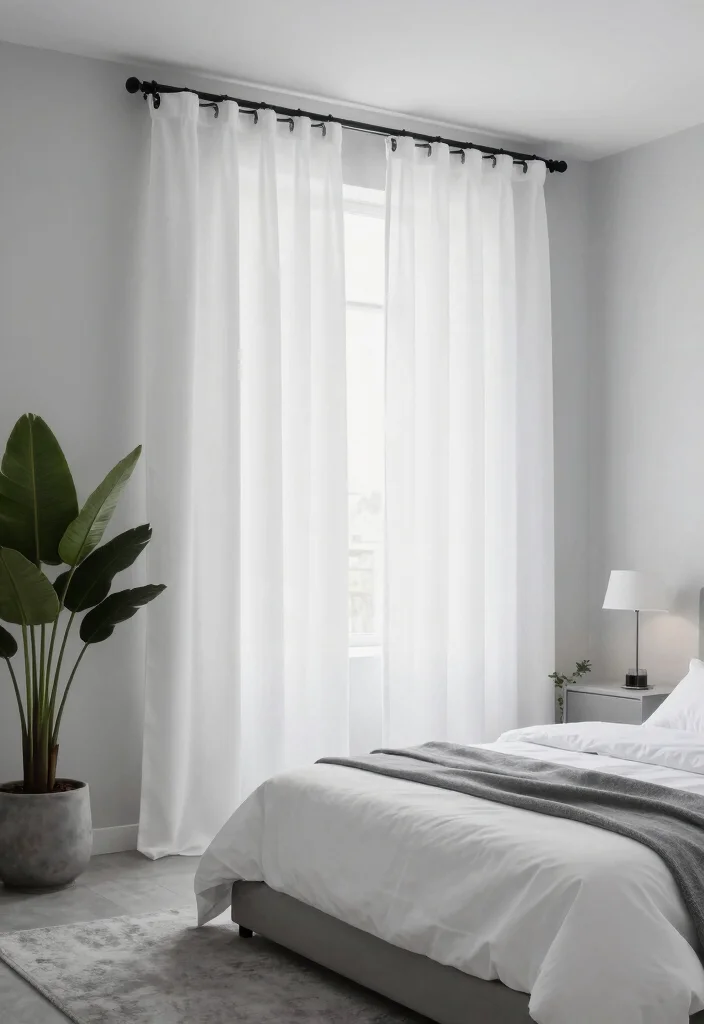 10 Blackout Curtain Bedroom Ideas for Better Sleep 3. Minimalist Magic with Monochrome Shades 0