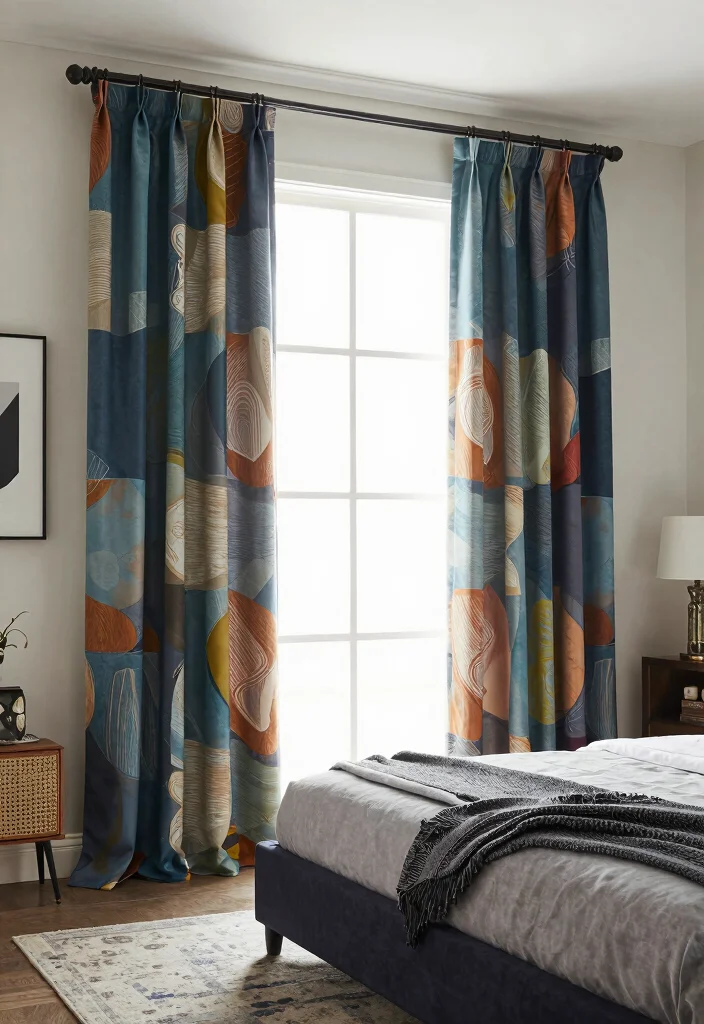 10 Blackout Curtain Bedroom Ideas for Better Sleep 7. Artistic Touches with Custom Drapery 0