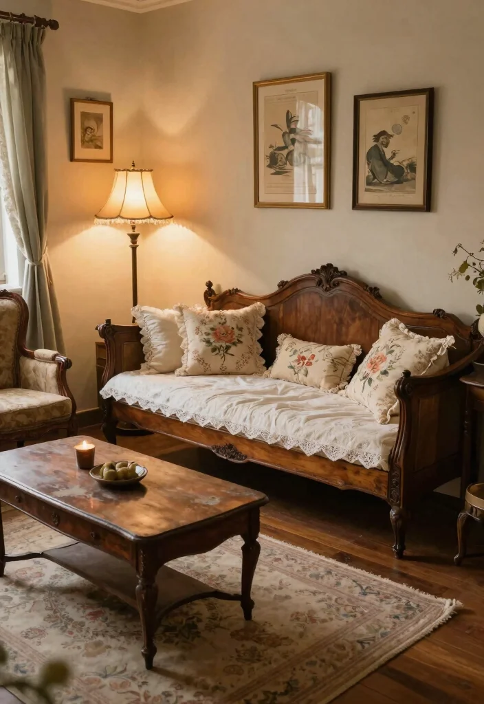 10 Living Room Daybed Ideas for Flexible Seating 3. Vintage Vibes 0