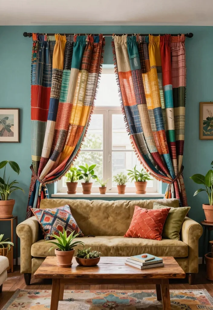 10 Living Room Valance Ideas for Window Style 2. Recycled Fabric Wonders 0