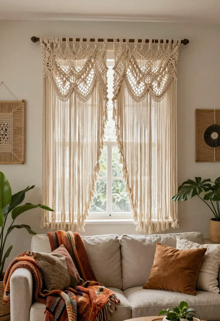 10 Living Room Valance Ideas for Window Style 4. Macrame Magic 0