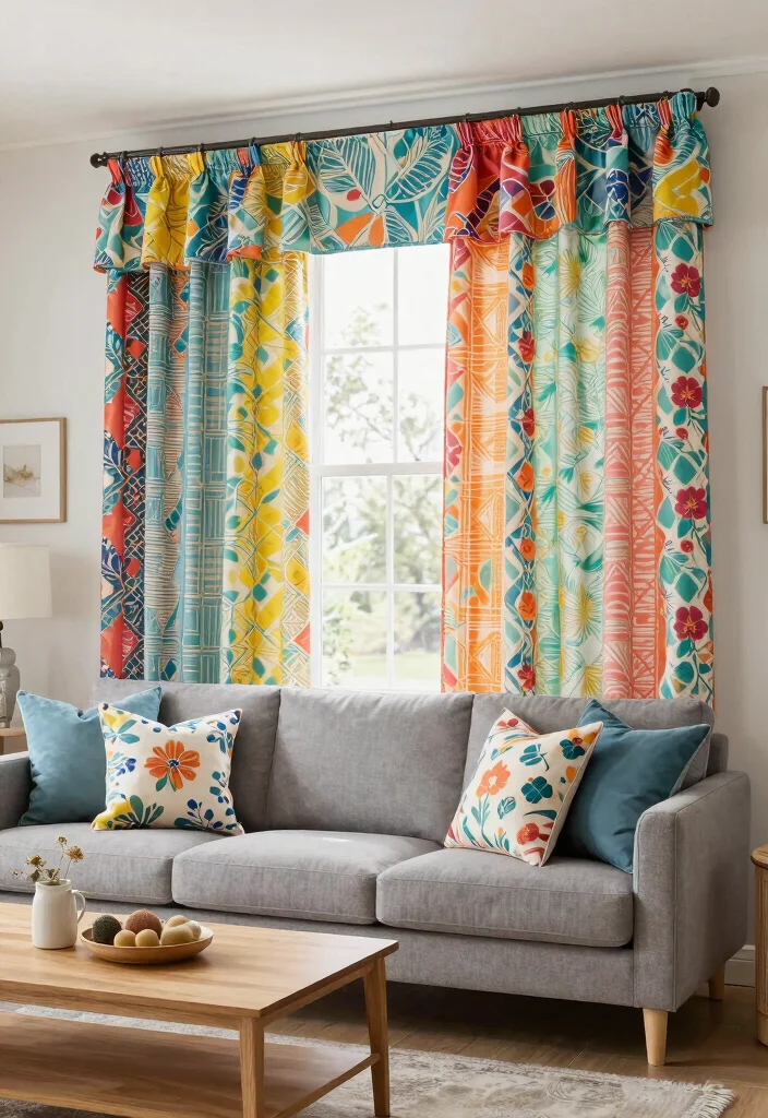 10 Living Room Valance Ideas for Window Style 6. Colorful Pattern Play 0