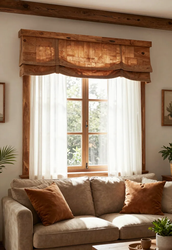 10 Living Room Valance Ideas for Window Style 7. Wooden Valance Accents 0