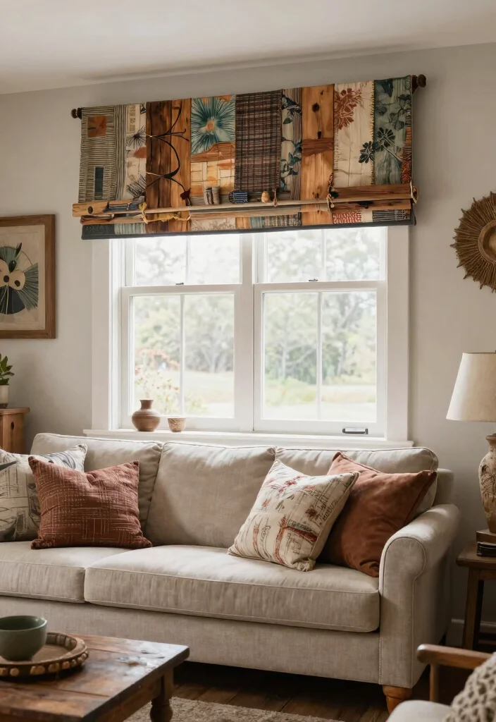 10 Living Room Valance Ideas for Window Style 9. Reclaimed Material Creativity 0