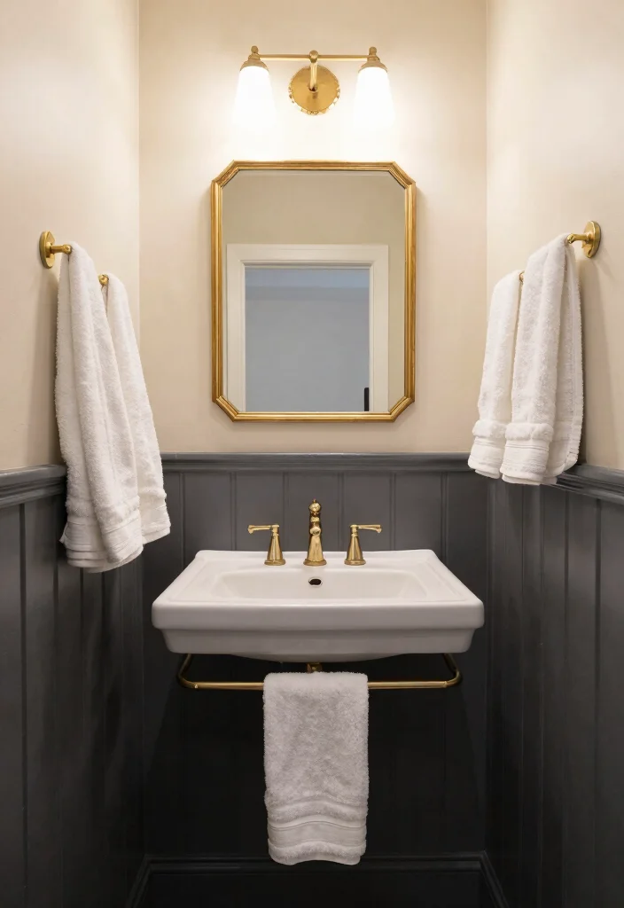 10 Small Bathroom Wainscoting Ideas for Classic Detail 2. Dark and Dramatic 0