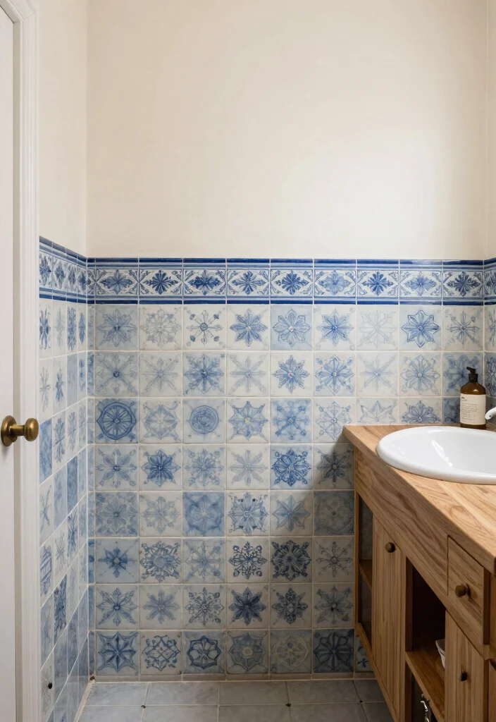10 Small Bathroom Wainscoting Ideas for Classic Detail 6. Vintage Tile Border 0