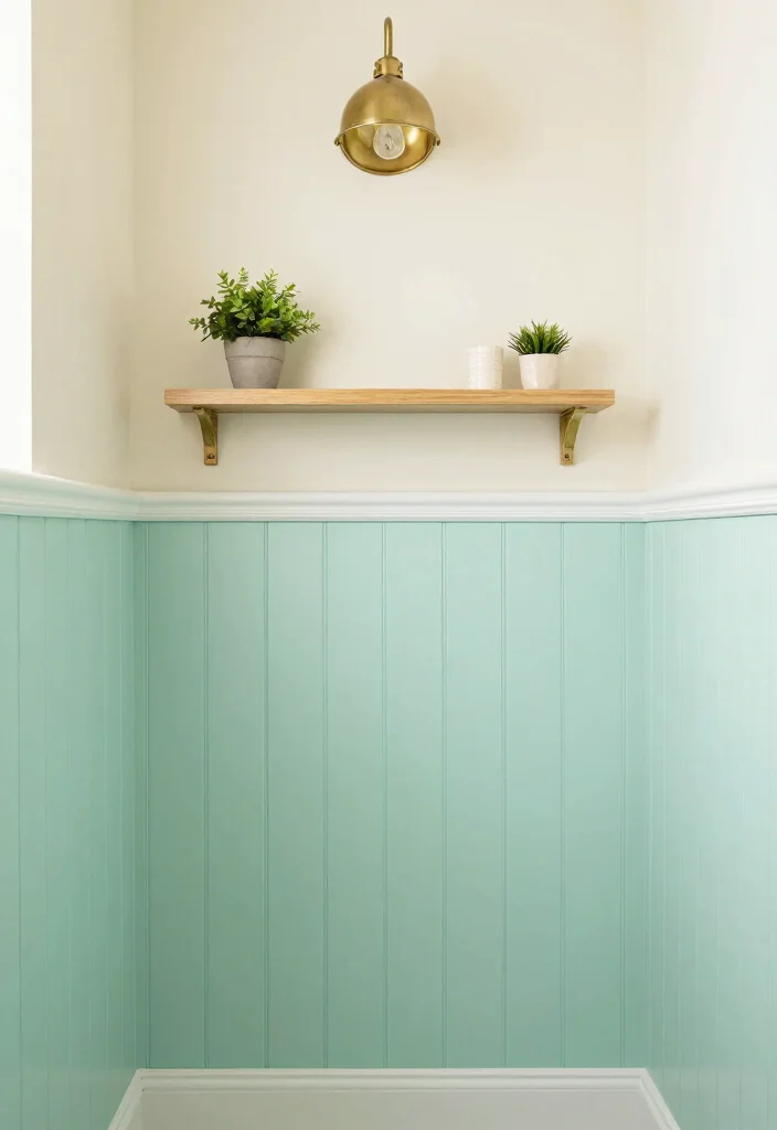 10 Small Bathroom Wainscoting Ideas for Classic Detail 7. Soft Pastel Palette 0