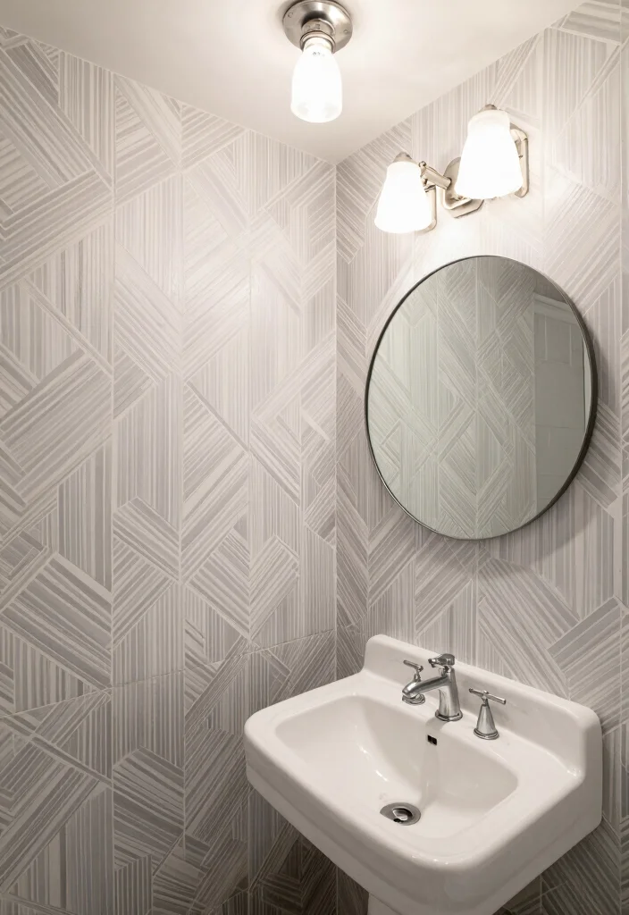10 Small Bathroom Wainscoting Ideas for Classic Detail 8. Geometric Patterns 0