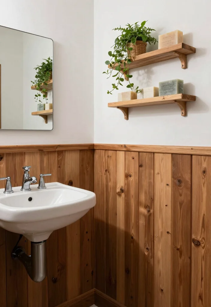 10 Small Bathroom Wainscoting Ideas for Classic Detail 9. Rustic Wood Finishes 0
