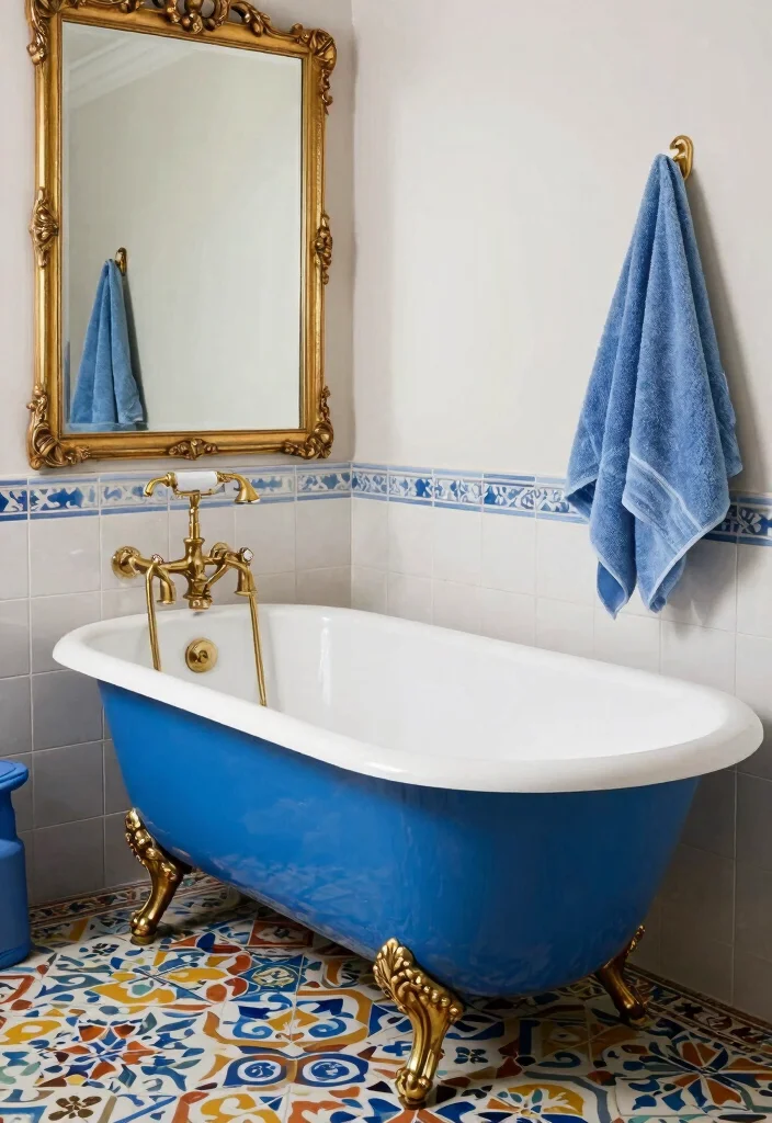 10 Small Bathroom with Bathtub Ideas That Actually Work 4. Vintage Glam with Colorful Accents 0