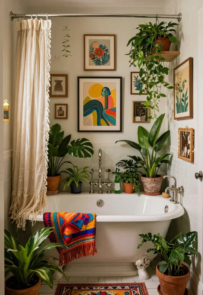 10 Small Bathroom with Bathtub Ideas That Actually Work 5. Bohemian Vibes with Bathtub 0