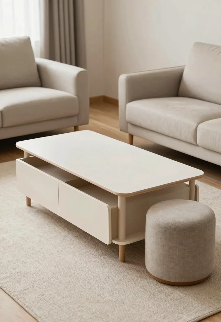 10 Small Living Room TV Wall Ideas with Clean Layout 8. Multi Functional Furniture 0