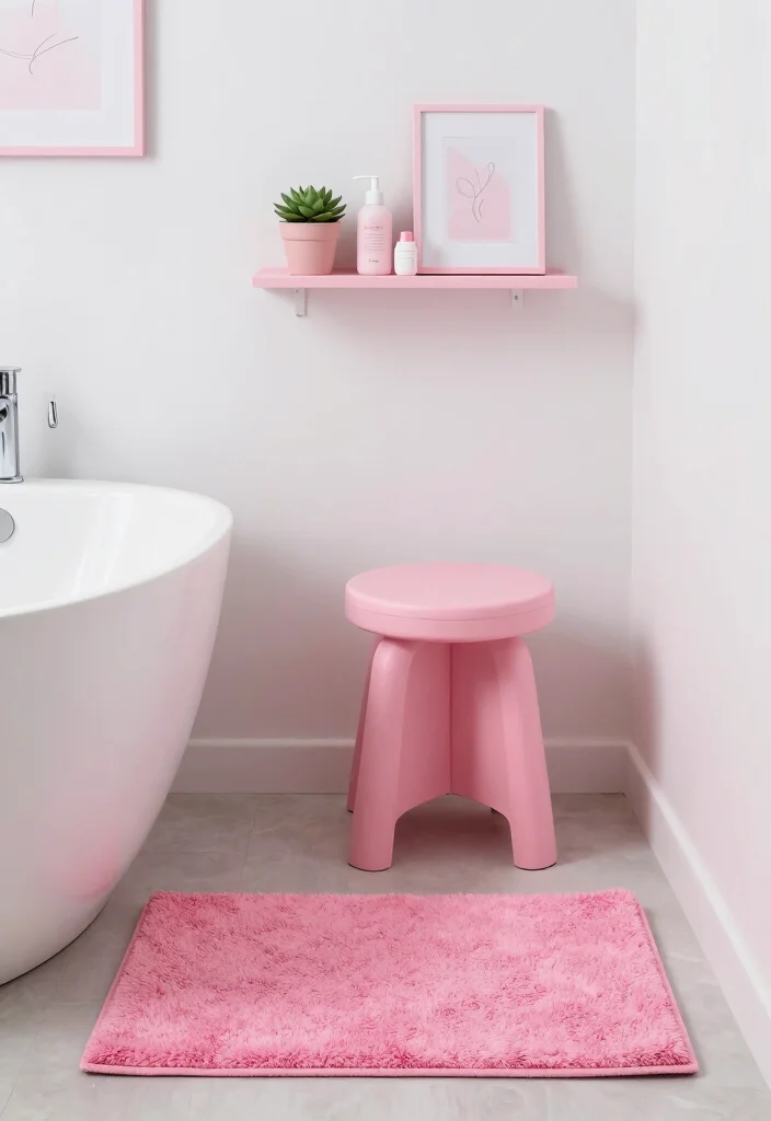 10 Small Pink Bathroom Ideas with a Chic Modern Feel 2. Pink Accent Furnishings 0