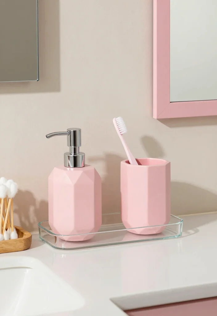 10 Small Pink Bathroom Ideas with a Chic Modern Feel 4. Minimalist Pink Decor Accessories 0