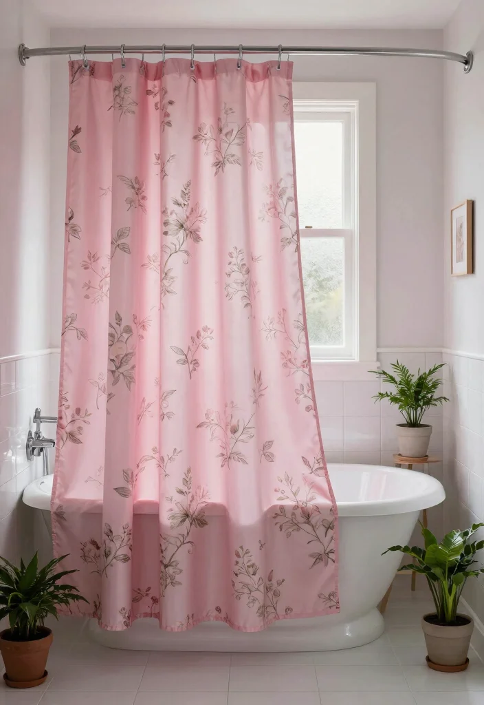10 Small Pink Bathroom Ideas with a Chic Modern Feel 5. Pink Shower Curtains 0