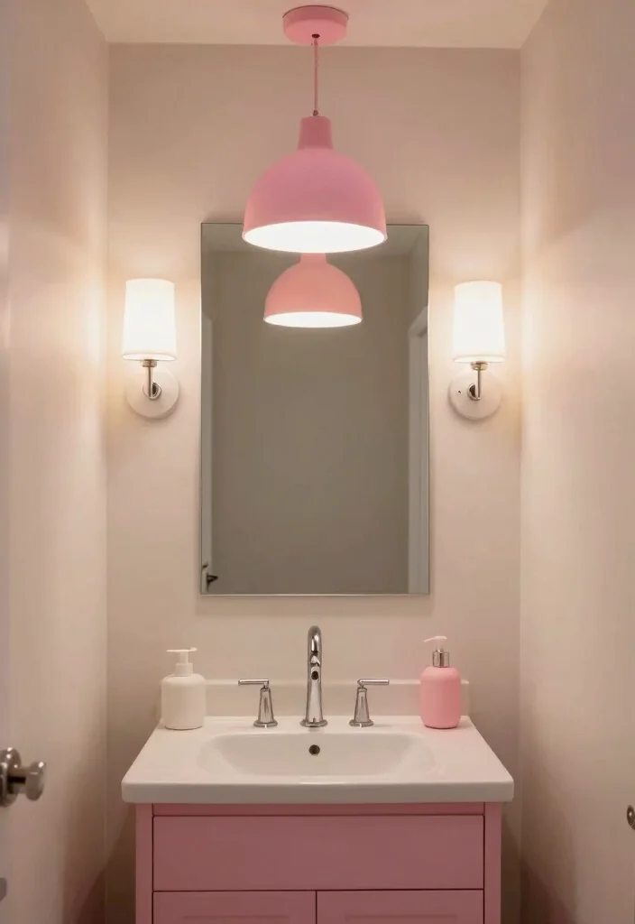 10 Small Pink Bathroom Ideas with a Chic Modern Feel 7. Pink Lighting Fixtures 0