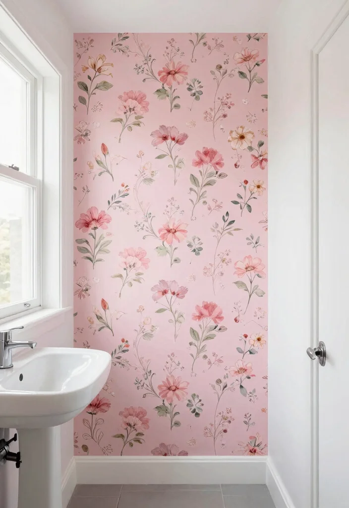 10 Small Pink Bathroom Ideas with a Chic Modern Feel 8. Pink Wallpaper or Paint 0