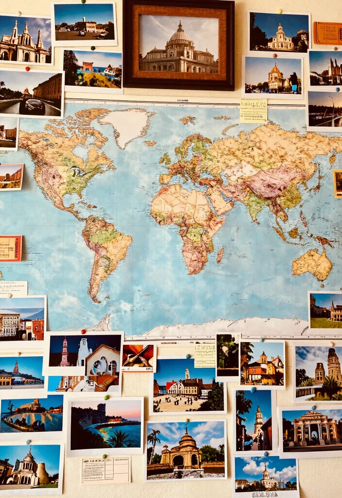 12 Aesthetic Bedroom Picture Wall Ideas with Personal Style 13 12 Aesthetic Bedroom Picture Wall Ideas with Personal Style 3. Travel Memories Collage 0