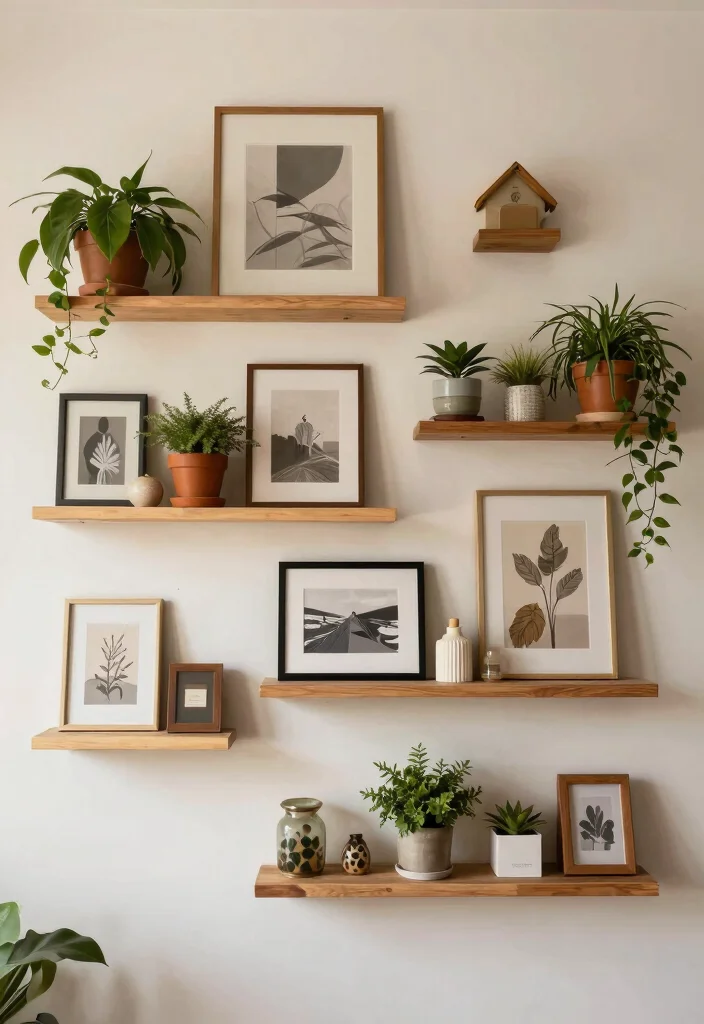 12 Aesthetic Bedroom Picture Wall Ideas with Personal Style 25 12 Aesthetic Bedroom Picture Wall Ideas with Personal Style 5. Floating Shelves of Art 0