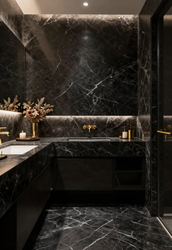 12 All Black Bathroom Ideas for a Bold Modern Statement 6. Luxurious Black Marble 0