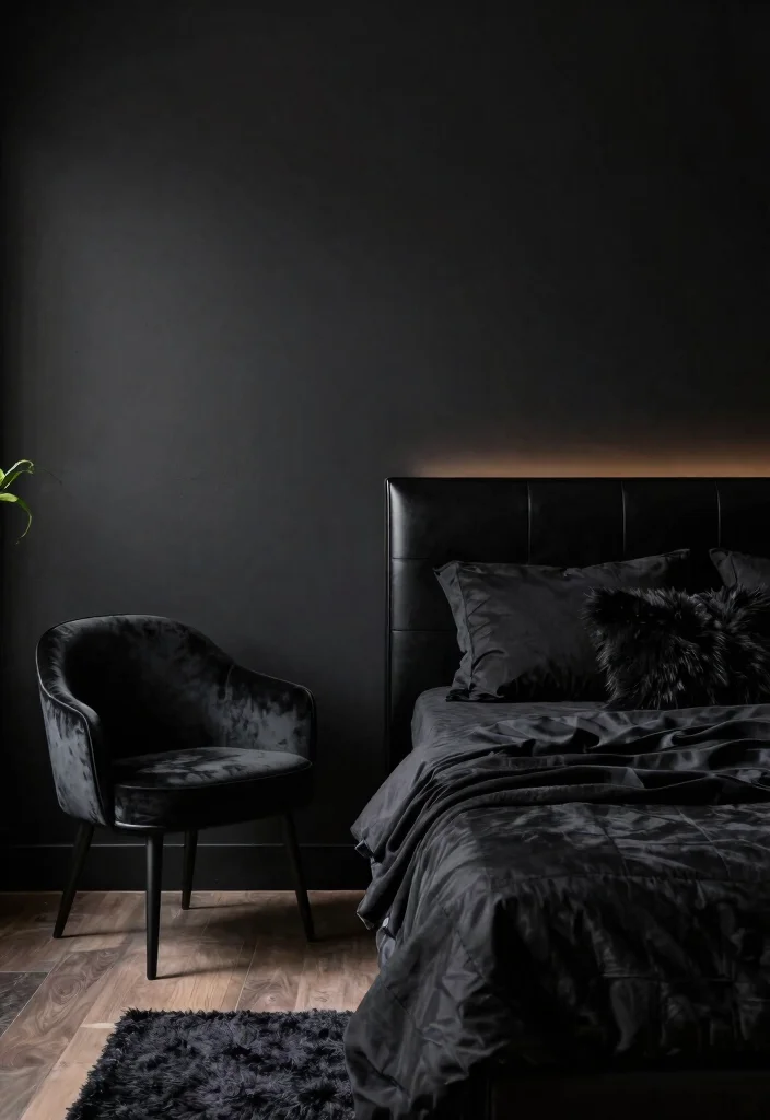 12 All Black Bedroom Ideas with Dramatic Mood 1. Monochrome Elegance 0