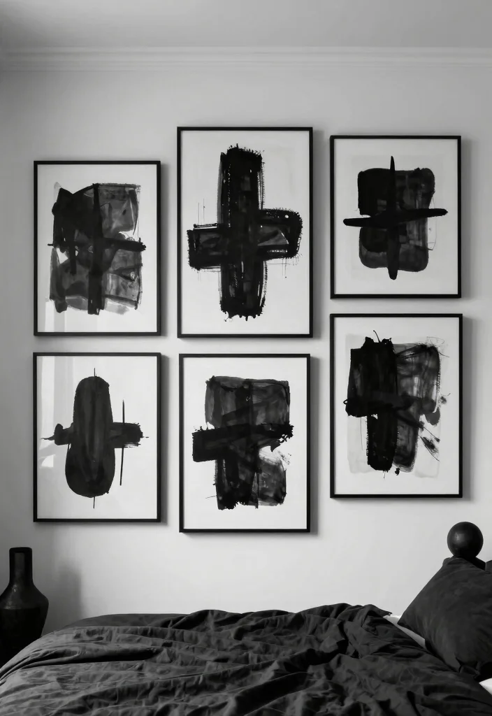 12 All Black Bedroom Ideas with Dramatic Mood 5. Artistic Expressions 0