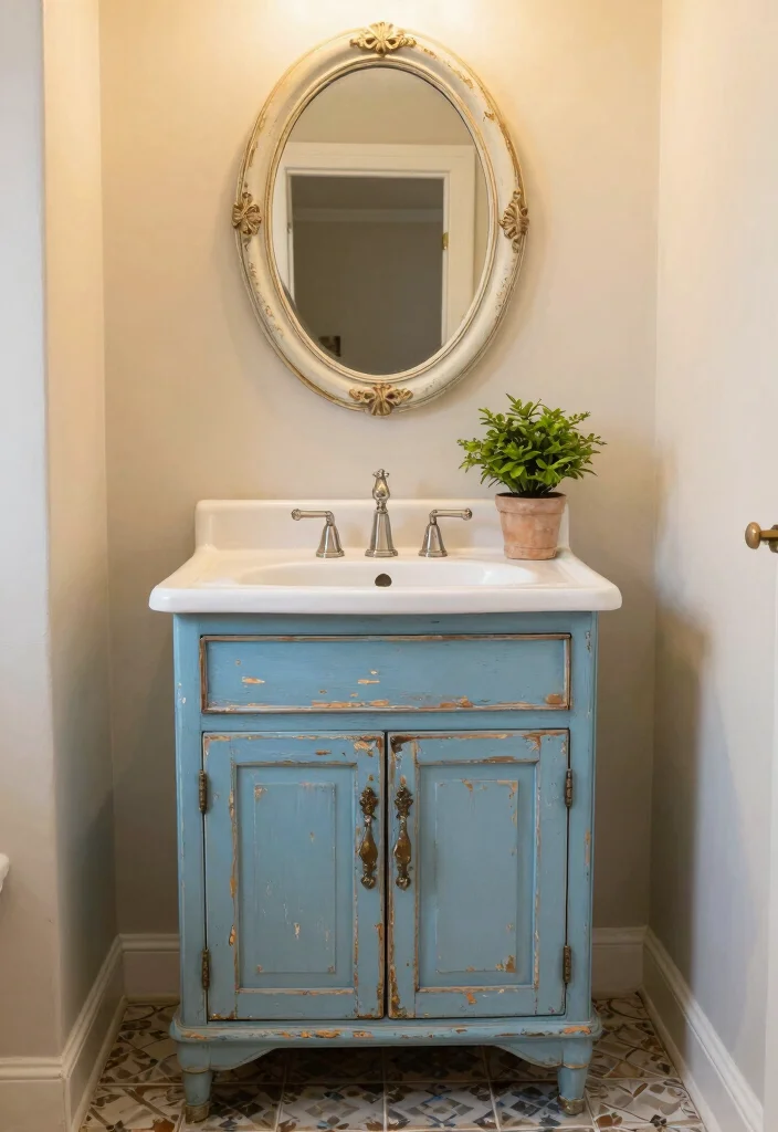 12 Bathroom Sink Cabinet Ideas for Smart Hidden Storage 2. Vintage Style Cabinets 0