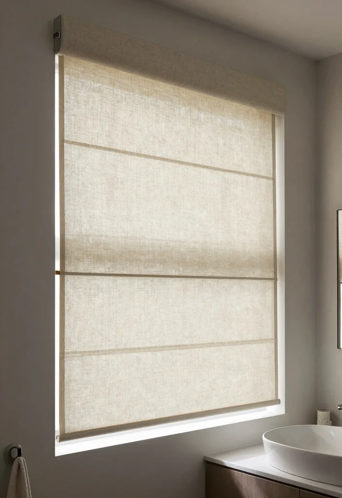 12 Bathroom Window Covering Ideas for Privacy and Light 11. Roller Shades with Eco Conscious Fabrics 0