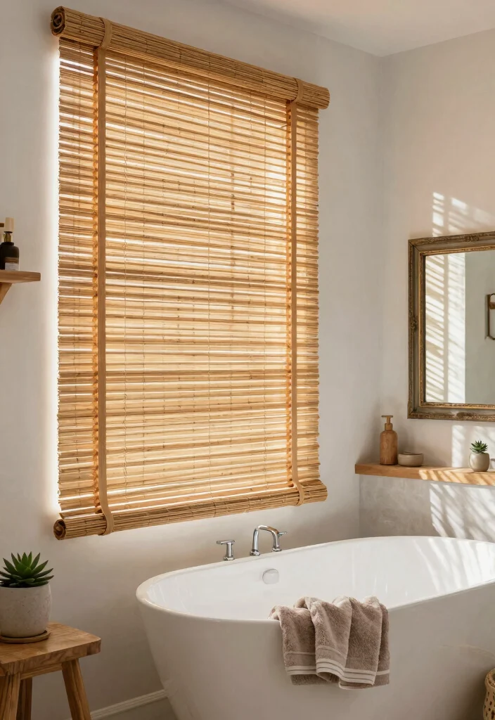 12 Bathroom Window Covering Ideas for Privacy and Light 2. Bamboo Blinds for a Rustic Touch 0