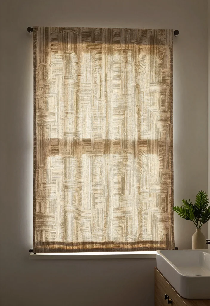 12 Bathroom Window Covering Ideas for Privacy and Light 8. Recycled Fabric Blinds for Sustainable Style 0