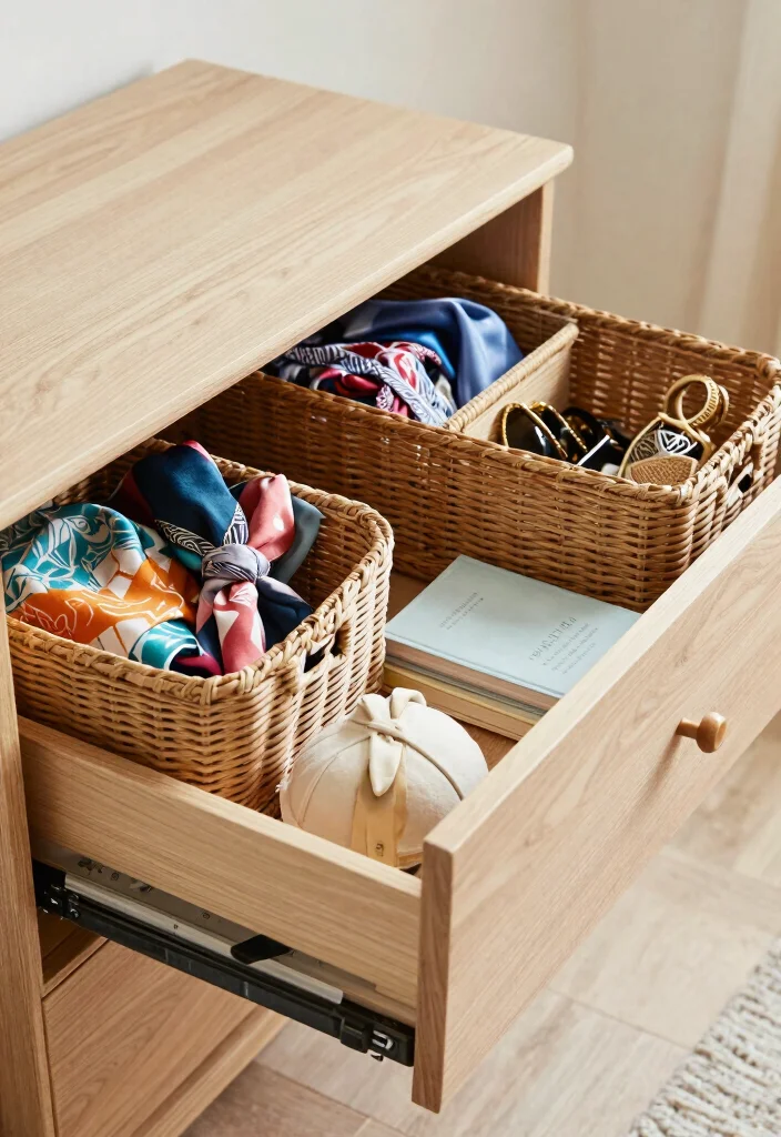 12 Bedroom Dresser Ideas for Storage and Style 4. Drawer Storage with Decorative Baskets 0