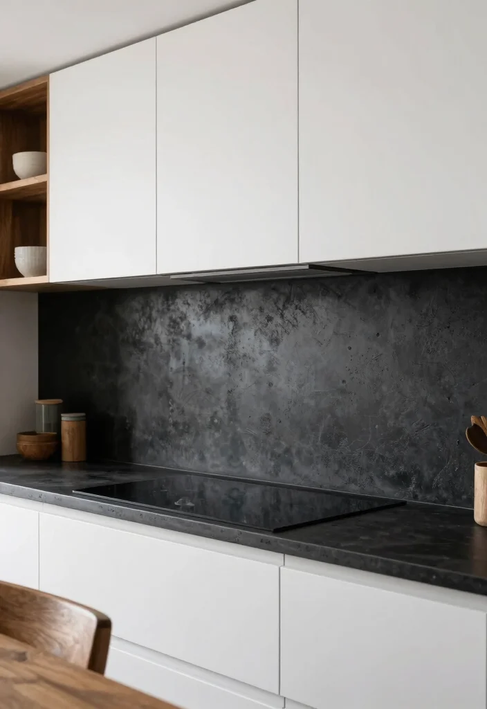 12 Black Kitchen Backsplash Ideas with Bold Contrast 10. Black Concrete Backsplash 0 1