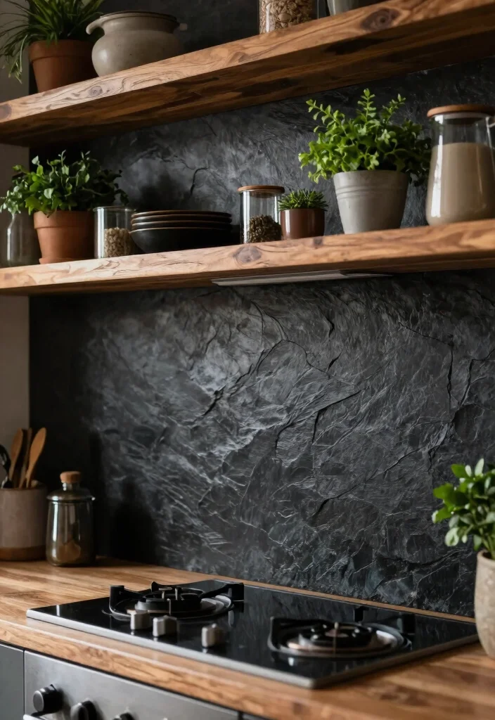 12 Black Kitchen Backsplash Ideas with Bold Contrast 2. Textured Black Slate 0 1