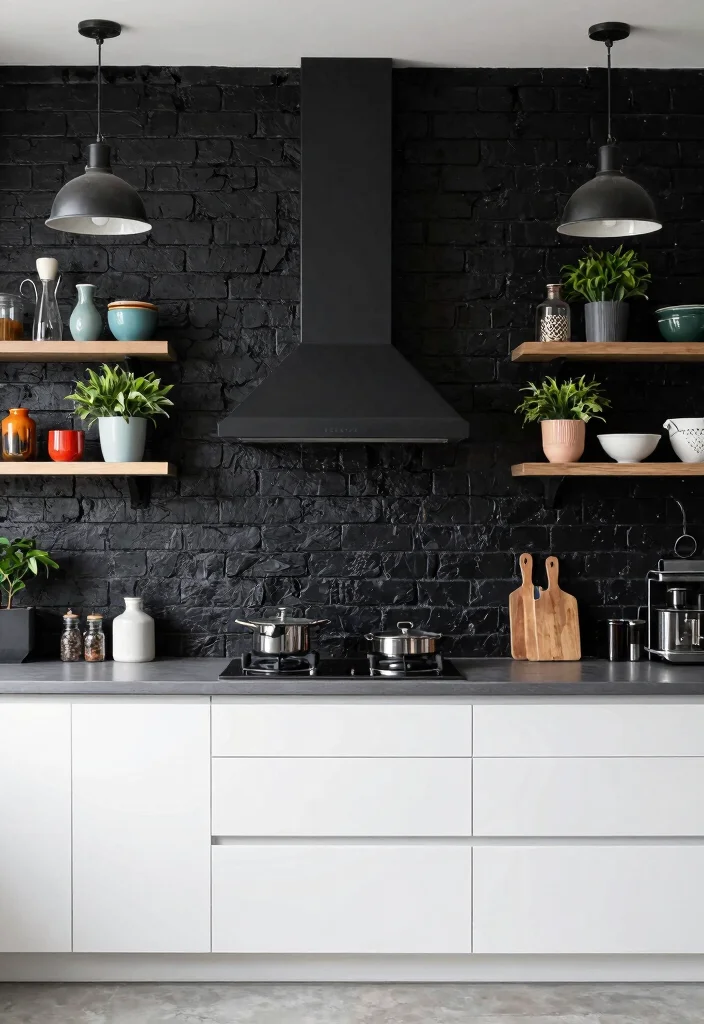 12 Black Kitchen Backsplash Ideas with Bold Contrast 4. Black Brick or Brick Look Backsplash 0 1