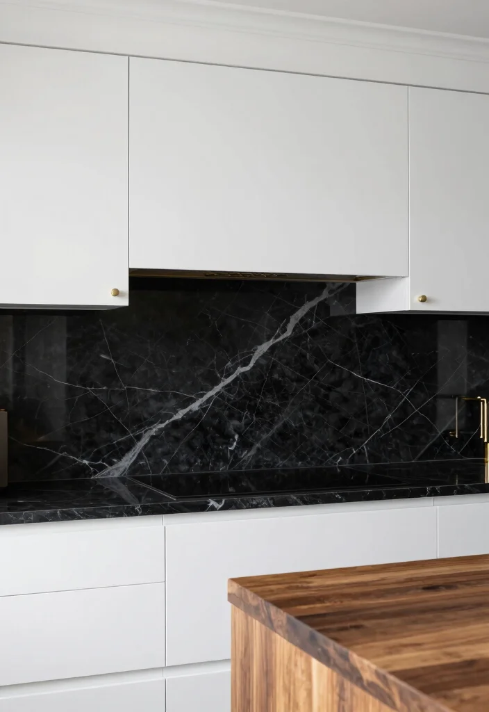 12 Black Kitchen Backsplash Ideas with Bold Contrast 7. Black Marble with Striking Veins 0 1