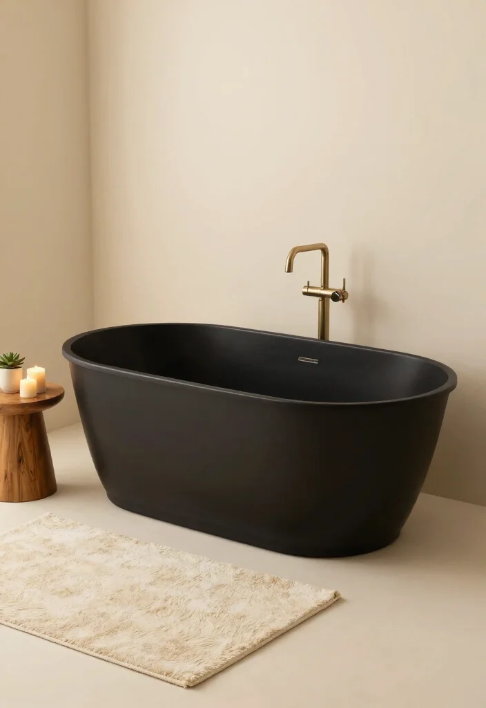 12 Black and Cream Bathroom Ideas with Elegant Contrast 1. Freestanding Bathtub Elegance 0