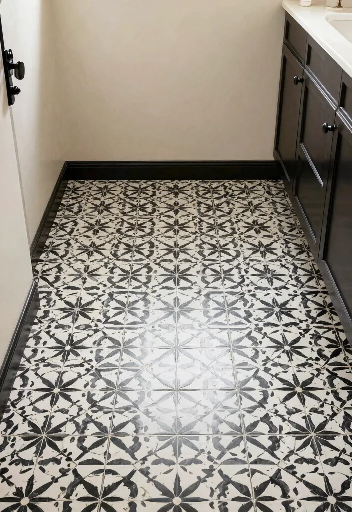 12 Black and Cream Bathroom Ideas with Elegant Contrast 10. Flooring with Character 0