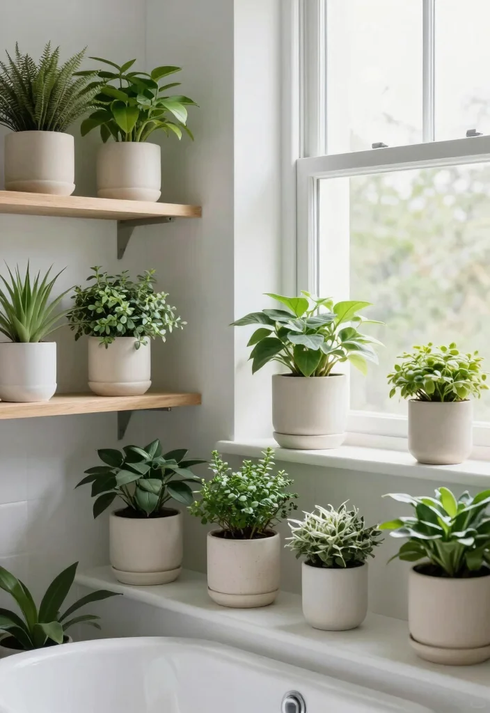 12 Black and Cream Bathroom Ideas with Elegant Contrast 12. Plants for a Natural Touch 0