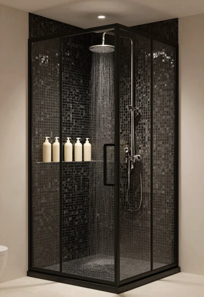 12 Black and Cream Bathroom Ideas with Elegant Contrast 5. Luxurious Shower Enclosure 0