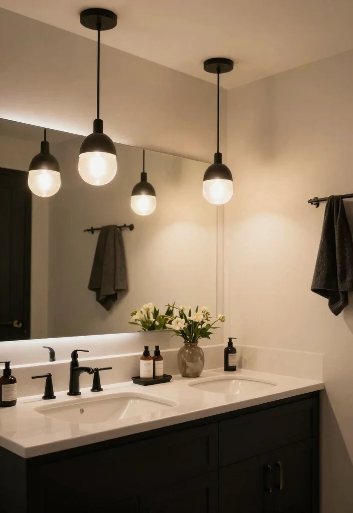 12 Black and Cream Bathroom Ideas with Elegant Contrast 6. Chic Lighting Solutions 0