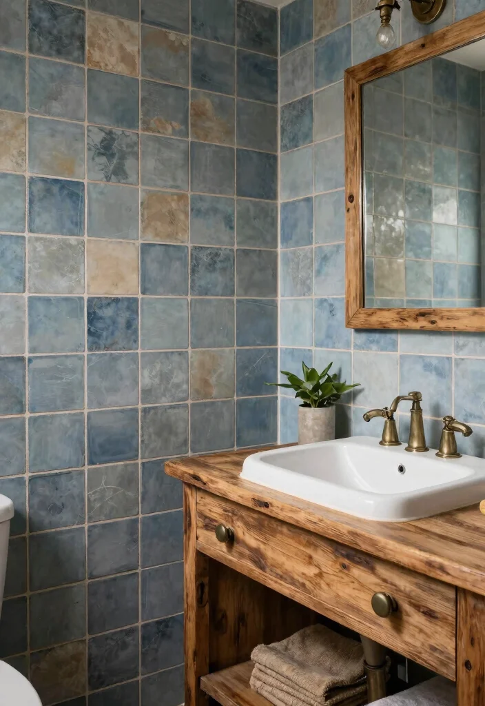 12 Blue Tile Bathroom Ideas for a Cool Timeless Look 10. Rustic Blue Tiles with Natural Finishes 0
