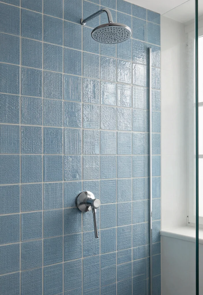 12 Blue Tile Bathroom Ideas for a Cool Timeless Look 3. Textured Blue Tiles 0