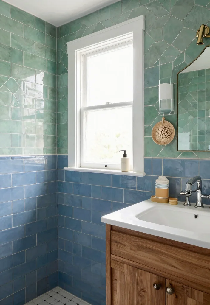 12 Blue Tile Bathroom Ideas for a Cool Timeless Look 6. Blue Green and White Combo 0