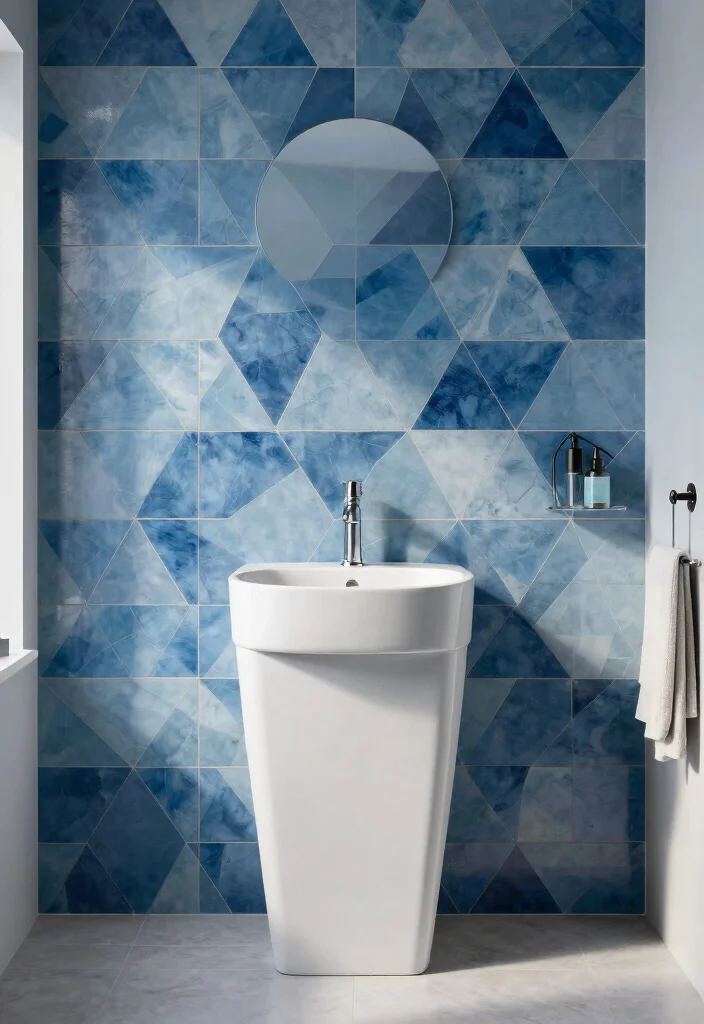 12 Blue Tile Bathroom Ideas for a Cool Timeless Look 8. Geometric Blue Shapes 0