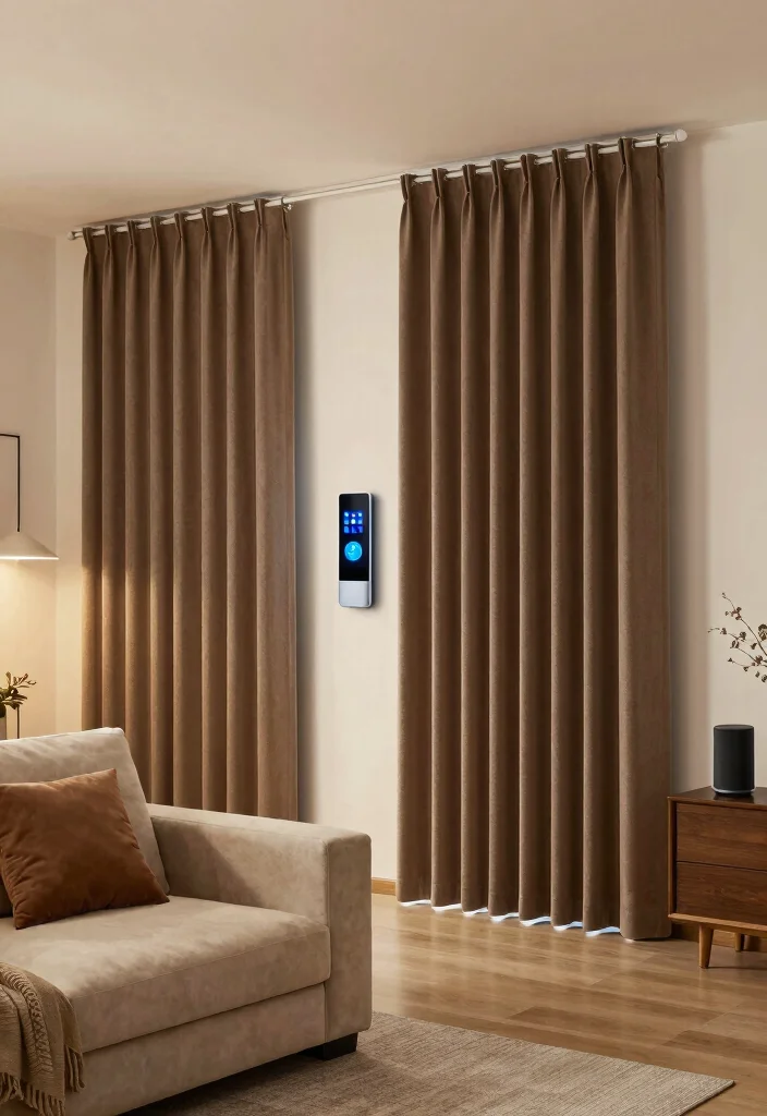 12 Brown Curtain Living Room Ideas for Warm Balance 40 12 Brown Curtain Living Room Ideas for Warm Balance 10. Integrated Technology 0