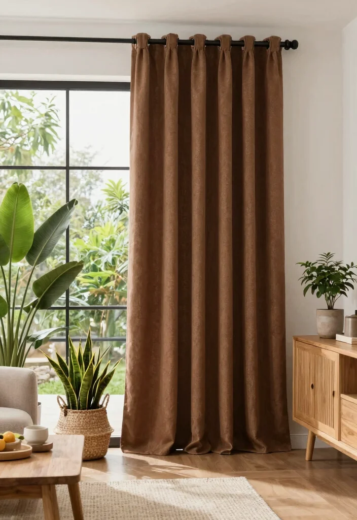 12 Brown Curtain Living Room Ideas for Warm Balance 52 12 Brown Curtain Living Room Ideas for Warm Balance 12. Nature Inspired Elements 0
