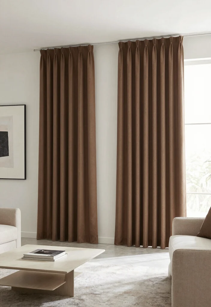 12 Brown Curtain Living Room Ideas for Warm Balance 12 12 Brown Curtain Living Room Ideas for Warm Balance 2. Minimalist Approach 0