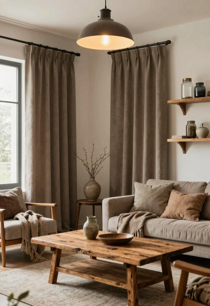 12 Brown Curtain Living Room Ideas for Warm Balance 14 12 Brown Curtain Living Room Ideas for Warm Balance 4. Modern Farmhouse Charm 0