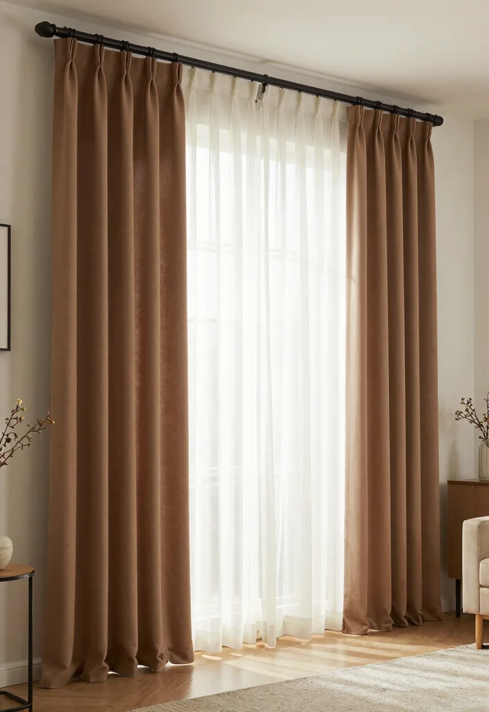 12 Brown Curtain Living Room Ideas for Warm Balance 15 12 Brown Curtain Living Room Ideas for Warm Balance 5. Layering Techniques 0